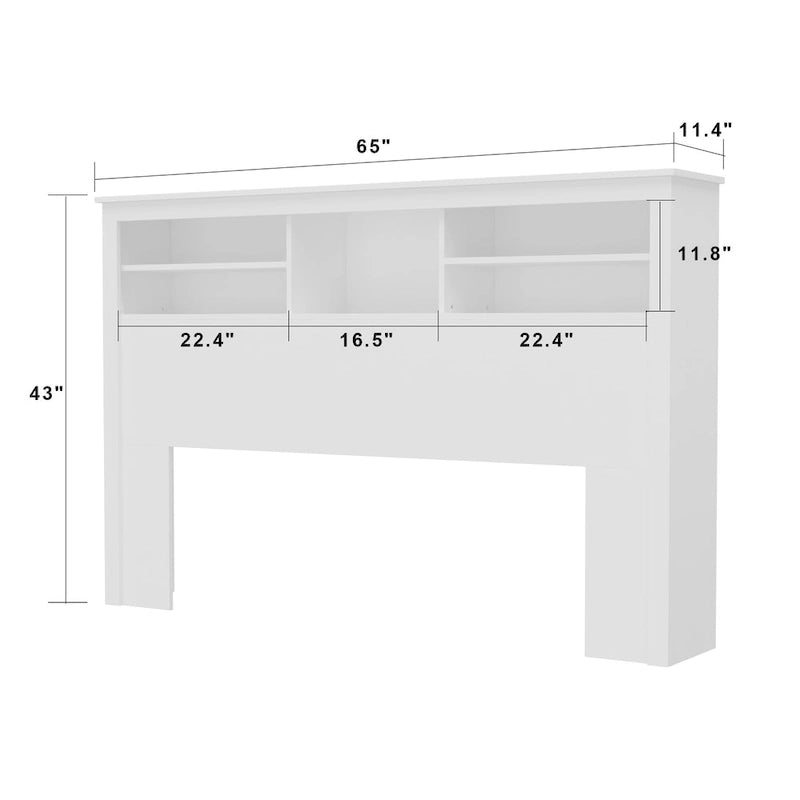 Tête de lit bibliothèque en bois 65" avec lumière LED, avec / sans prise de courant