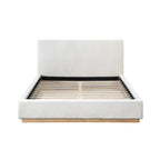 Lit plateforme rembourré Queen avec plinthe en bois, Boucle crème / Tissu gris