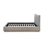 Lit plateforme rembourré Queen avec plinthe en bois, Boucle crème / Tissu gris