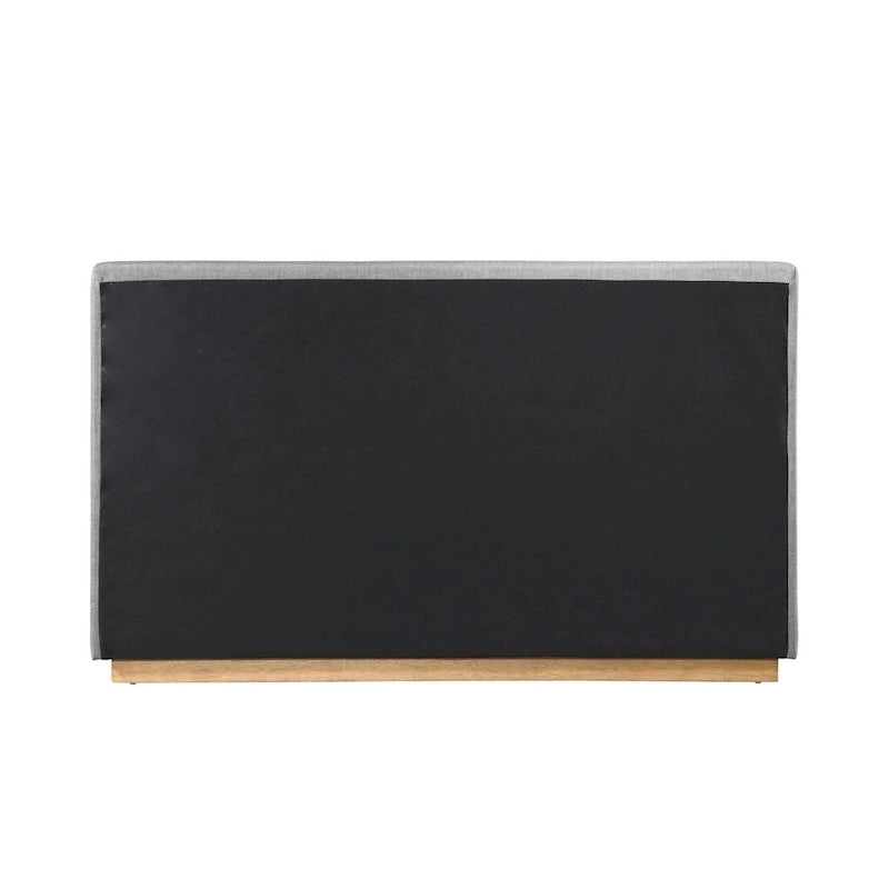 Lit plateforme rembourré Queen avec plinthe en bois, Boucle crème / Tissu gris