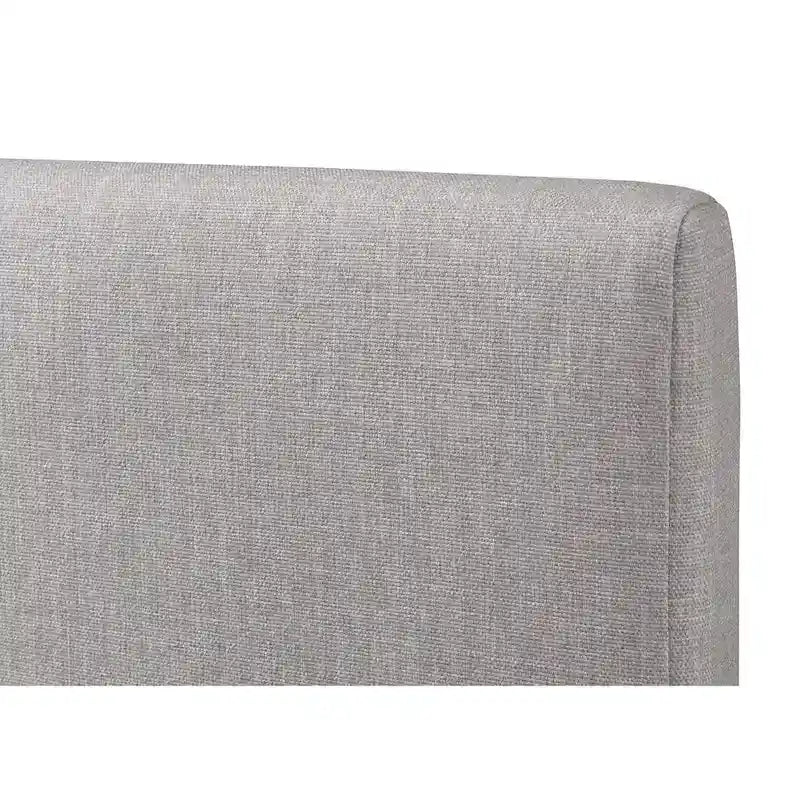 Lit plateforme rembourré Queen avec plinthe en bois, Boucle crème / Tissu gris
