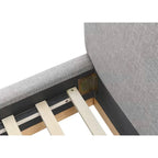 Lit plateforme rembourré Queen avec plinthe en bois, Boucle crème / Tissu gris