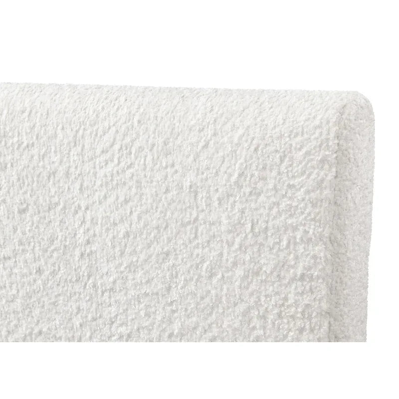 Lit plateforme rembourré Queen avec plinthe en bois, Boucle crème / Tissu gris