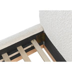 Lit plateforme rembourré Queen avec plinthe en bois, Boucle crème / Tissu gris