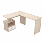 Bureau informatique en L avec casier ouvert et 1 tiroir, Érable / Blanc