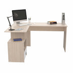 Bureau informatique en L avec casier ouvert et 1 tiroir, Érable / Blanc