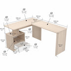 Bureau informatique en L avec casier ouvert et 1 tiroir, Érable / Blanc