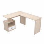 Bureau informatique en L avec casier ouvert et 1 tiroir, Érable / Blanc