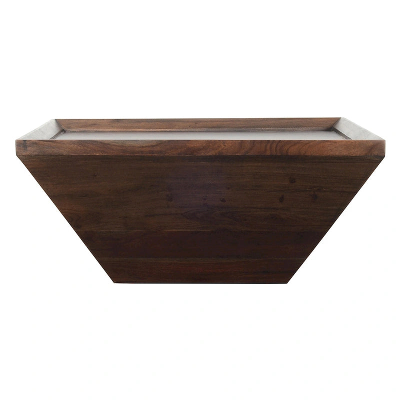 Table basse carrée de 36" en bois d'acacia fait main avec base trapézoïdale, marron, style rustique