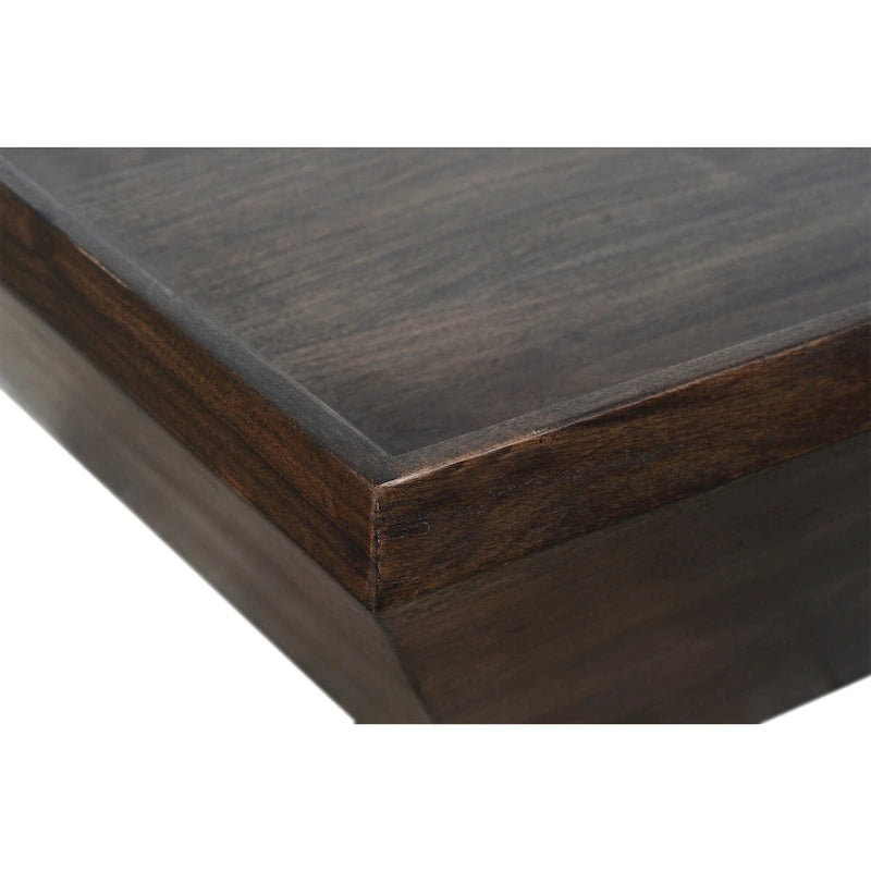 Table basse carrée de 36" en bois d'acacia fait main avec base trapézoïdale, marron, style rustique