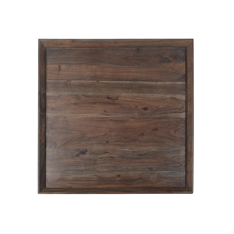 Table basse carrée de 36" en bois d'acacia fait main avec base trapézoïdale, marron, style rustique