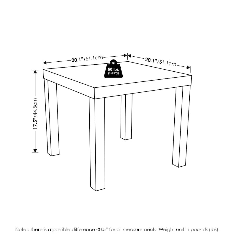Table d'appoint carrée avec étagère de rangement, noir/blanc