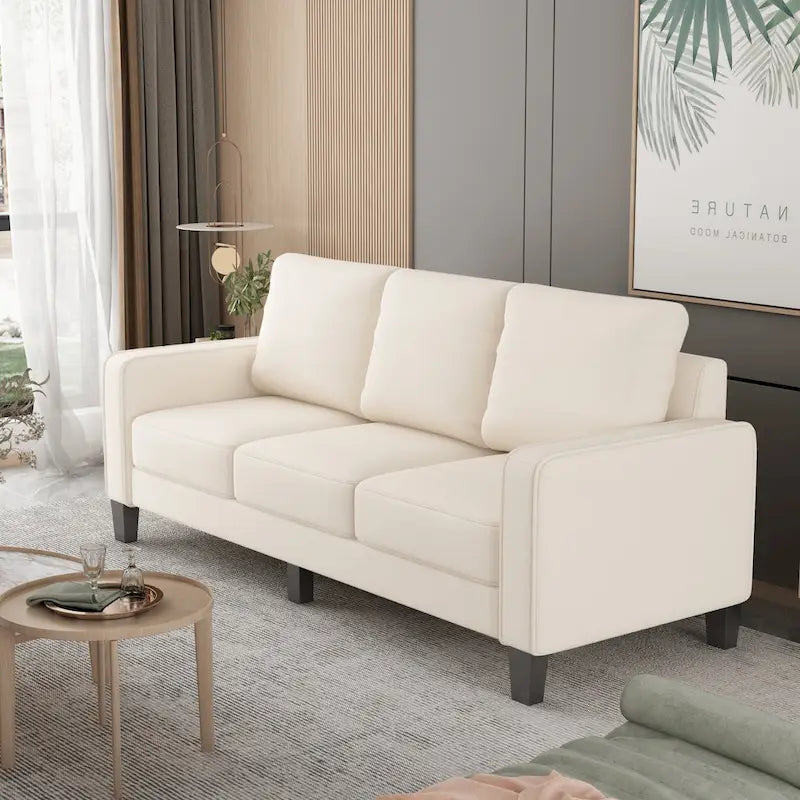 Canapé en tissu moderne avec rangement sous l'assise, beige, 3 places