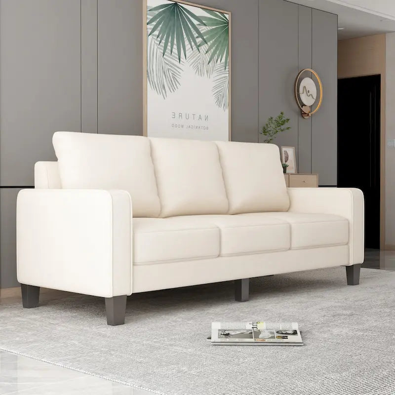 Canapé en tissu moderne avec rangement sous l'assise, beige, 3 places