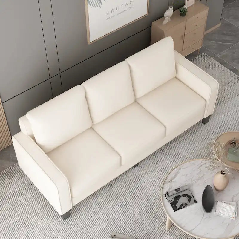 Canapé en tissu moderne avec rangement sous l'assise, beige, 3 places