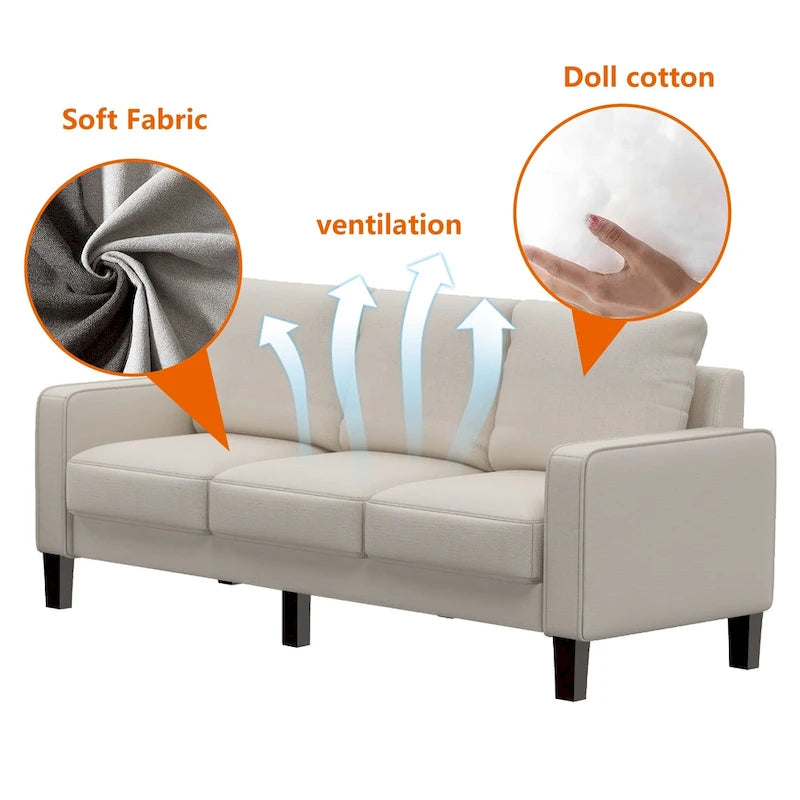 Canapé en tissu moderne avec rangement sous l'assise, beige, 3 places