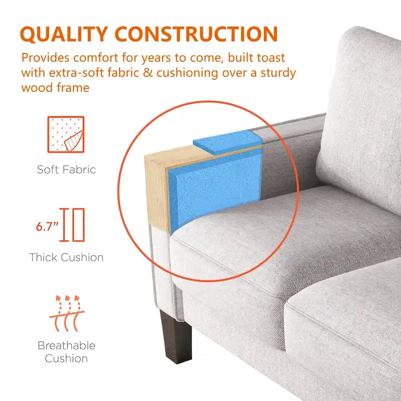 Canapé en tissu moderne avec rangement sous l'assise, beige, 3 places