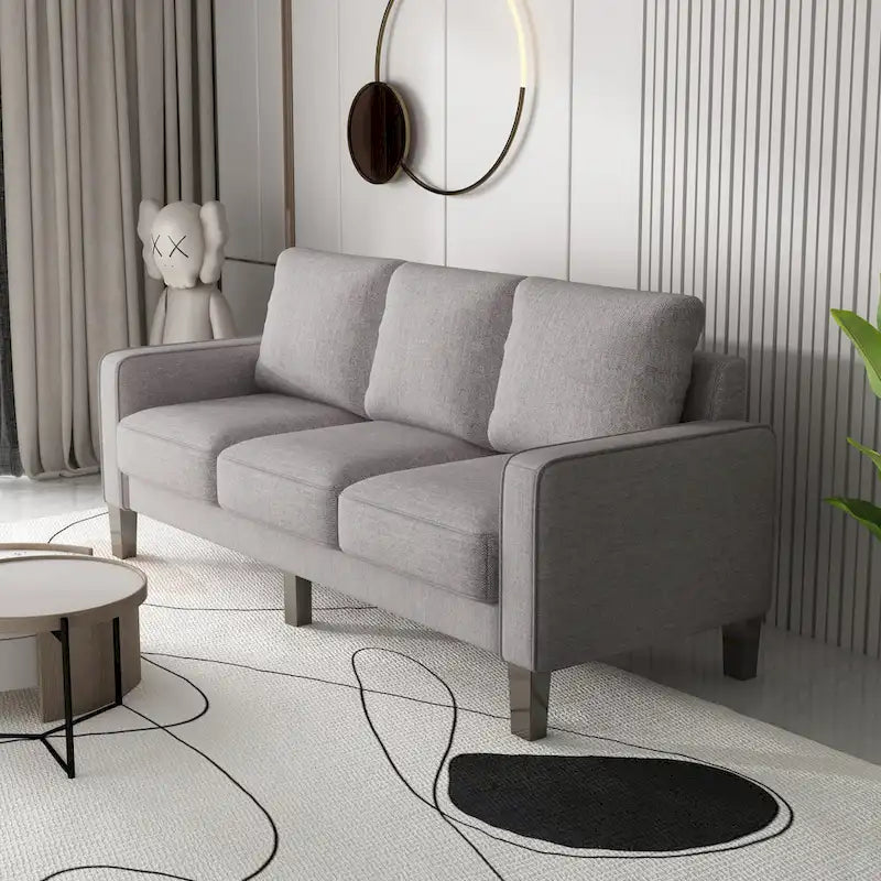 Canapé en tissu moderne avec rangement sous l'assise, beige, 3 places