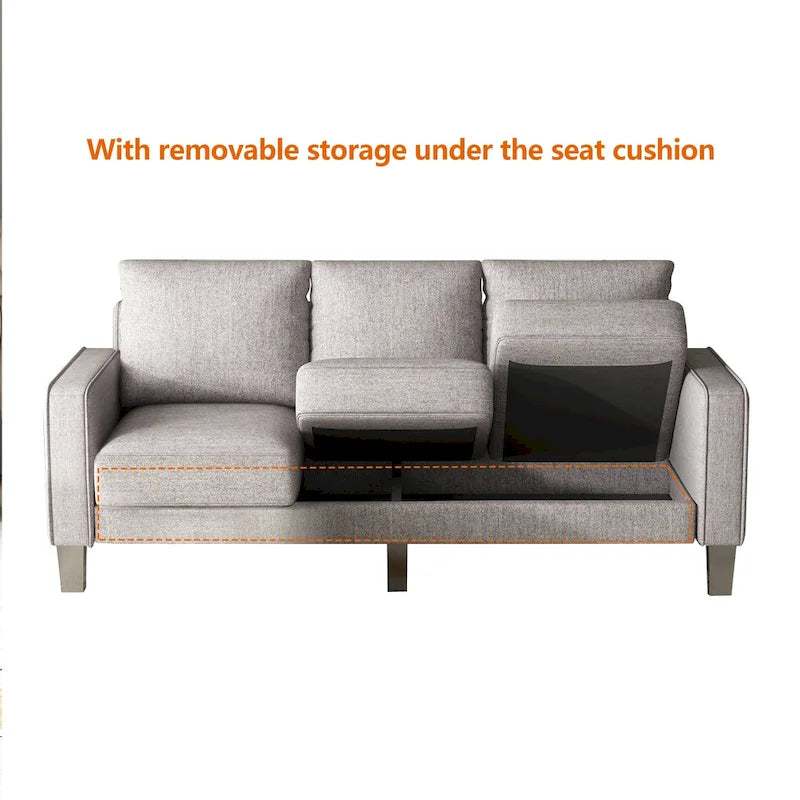 Canapé en tissu moderne avec rangement sous l'assise, beige, 3 places