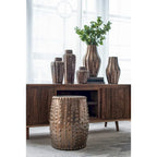 Tabouret de jardin en céramique 45 cm avec motif en relief, bronze/marron, intérieur et extérieur