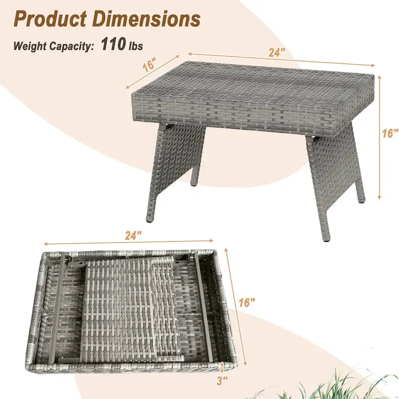 Table d'appoint d'extérieur pliante en rotin, marron, 61 cm (L) x 41 cm (l) x 41 cm (H)