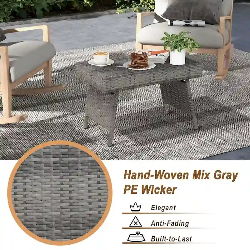 Table d'appoint d'extérieur pliante en rotin, marron, 61 cm (L) x 41 cm (l) x 41 cm (H)