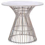 Table d'appoint d'appoint ronde côtière de 23 pouces avec base en rotin, lavis gris/brun miel/naturel