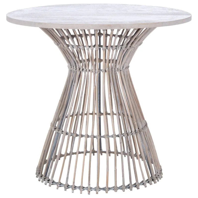 Table d'appoint d'appoint ronde côtière de 23 pouces avec base en rotin, lavis gris/brun miel/naturel