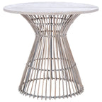 Table d'appoint d'appoint ronde côtière de 23 pouces avec base en rotin, lavis gris/brun miel/naturel
