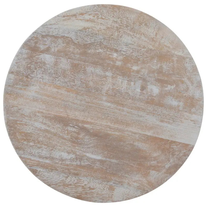 Table d'appoint d'appoint ronde côtière de 23 pouces avec base en rotin, lavis gris/brun miel/naturel