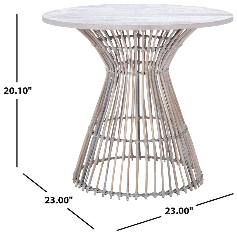 Table d'appoint d'appoint ronde côtière de 23 pouces avec base en rotin, lavis gris/brun miel/naturel