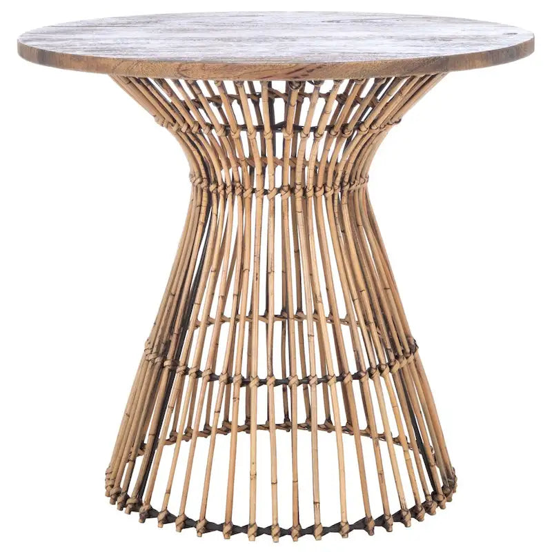 Table d'appoint d'appoint ronde côtière de 23 pouces avec base en rotin, lavis gris/brun miel/naturel