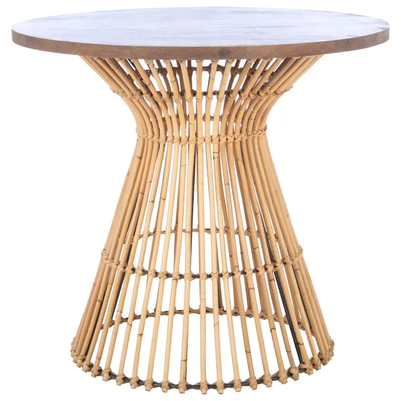 Table d'appoint d'appoint ronde côtière de 23 pouces avec base en rotin, lavis gris/brun miel/naturel