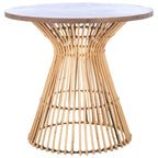 Table d'appoint d'appoint ronde côtière de 23 pouces avec base en rotin, lavis gris/brun miel/naturel