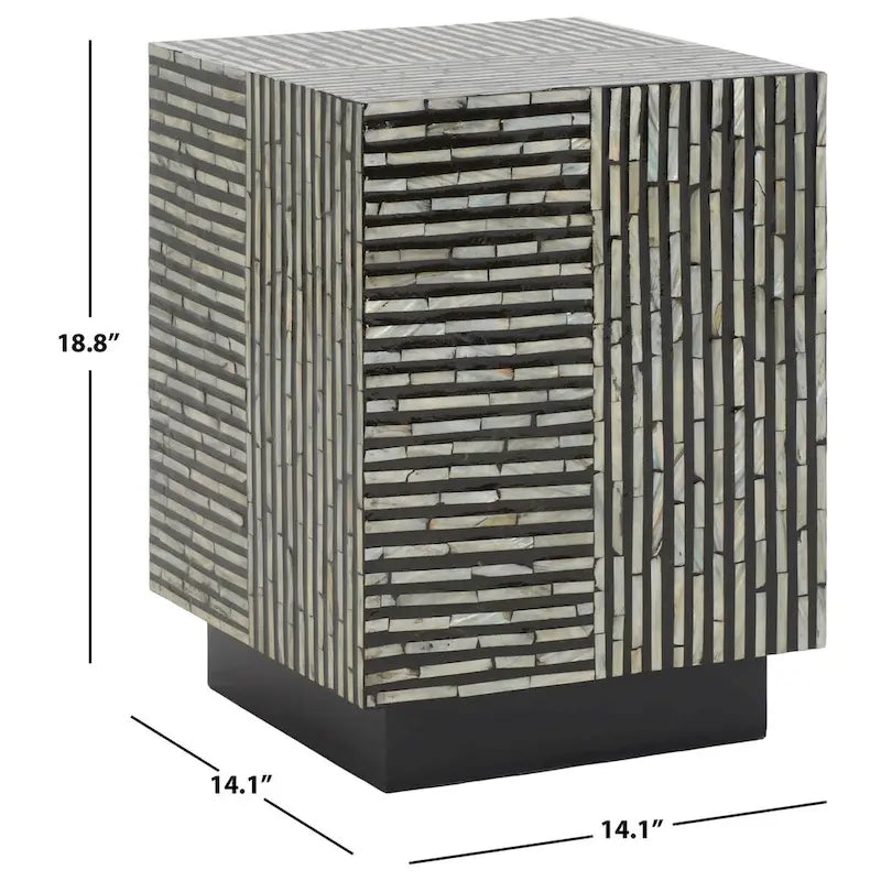 Tabouret décoratif carré avec motif de carreaux en nacre, Noir Multi, Individuel