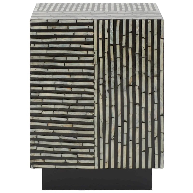 Tabouret décoratif carré avec motif de carreaux en nacre, Noir Multi, Individuel