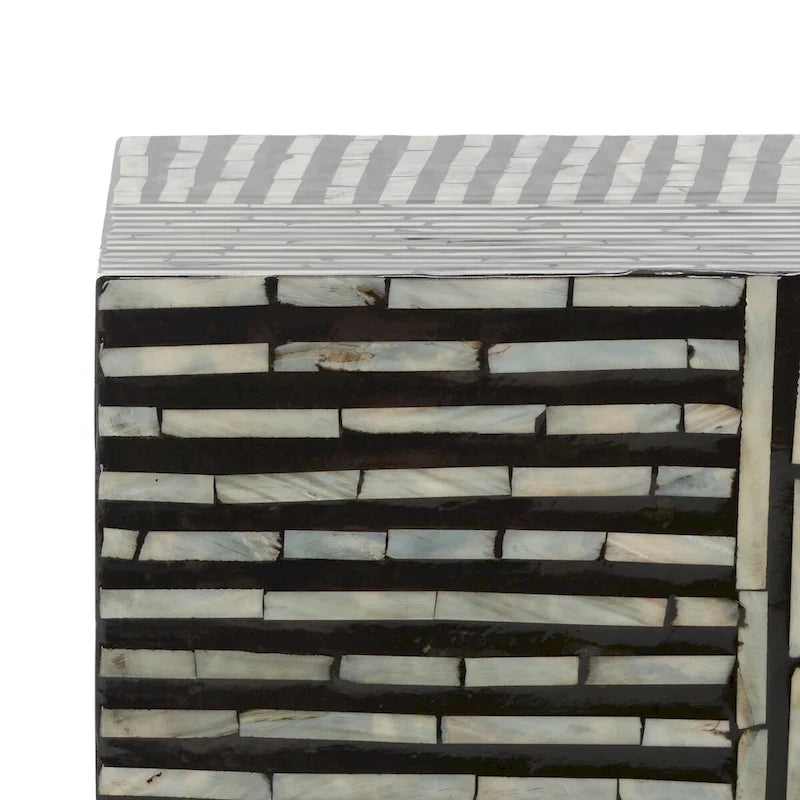 Tabouret décoratif carré avec motif de carreaux en nacre, Noir Multi, Individuel