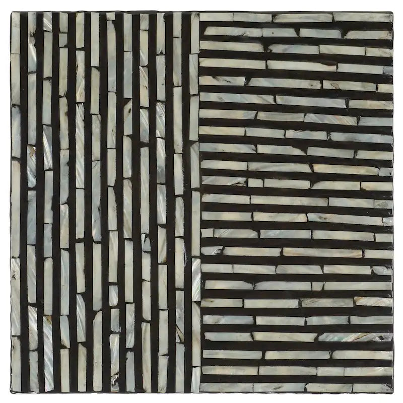 Tabouret décoratif carré avec motif de carreaux en nacre, Noir Multi, Individuel