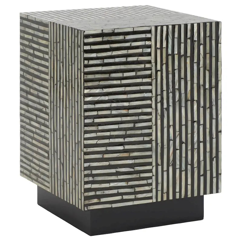 Tabouret décoratif carré avec motif de carreaux en nacre, Noir Multi, Individuel