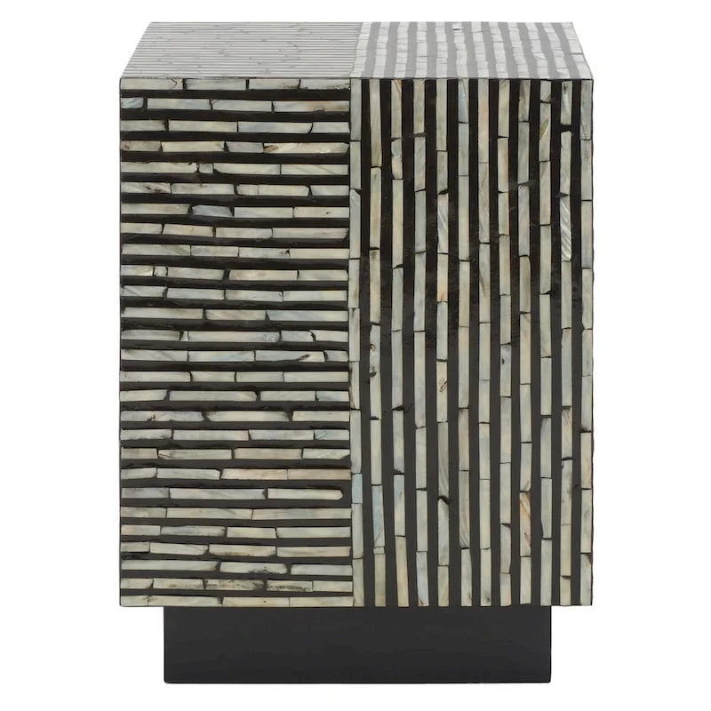 Tabouret décoratif carré avec motif de carreaux en nacre, Noir Multi, Individuel