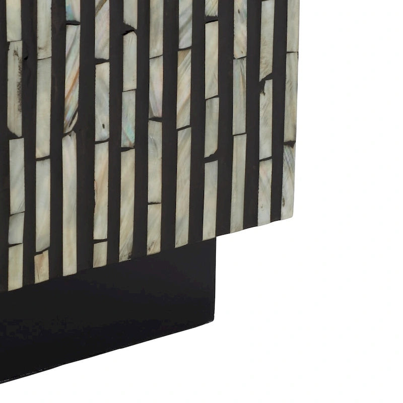 Tabouret décoratif carré avec motif de carreaux en nacre, Noir Multi, Individuel