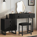 Coiffeuse extensible avec miroir lumineux LED et 5 tiroirs, Noir / Blanc