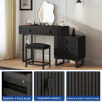 Coiffeuse extensible avec miroir lumineux LED et 5 tiroirs, Noir / Blanc