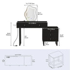 Coiffeuse extensible avec miroir lumineux LED et 5 tiroirs, Noir / Blanc