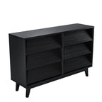 Commode double 6 tiroirs avec poignées cachées et pieds en bois massif, Noir, Style moderne