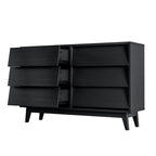 Commode double 6 tiroirs avec poignées cachées et pieds en bois massif, Noir, Style moderne