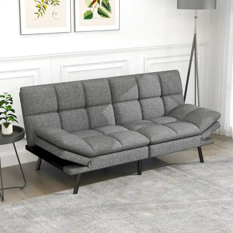 Canapé-lit convertible futon 70,5" avec dossier divisé et accoudoirs réglables, gris clair / gris / marron, 2 places