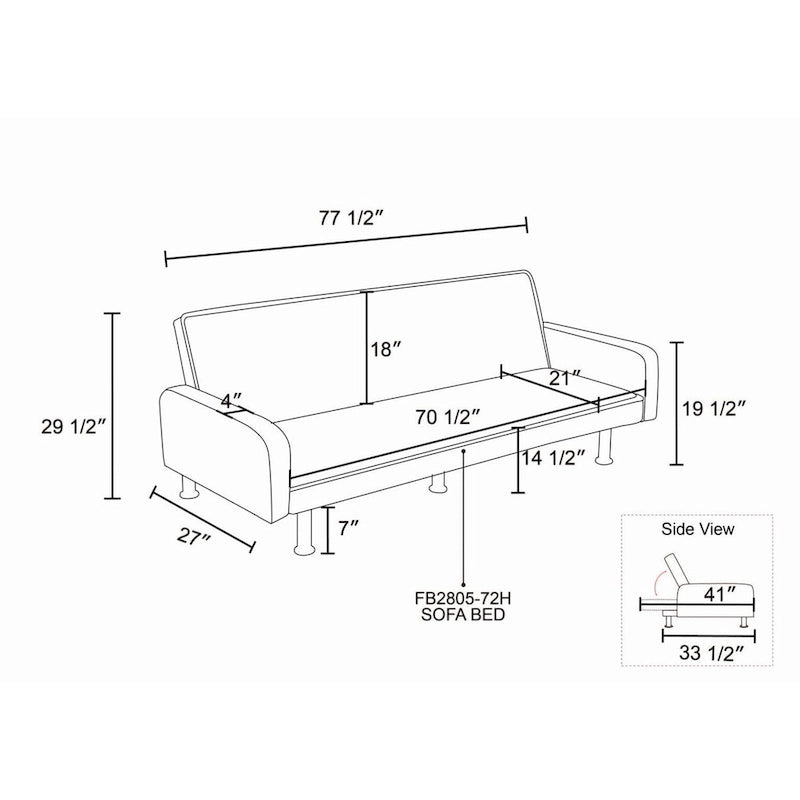 Canapé-lit convertible futon 70,5" avec dossier divisé et accoudoirs réglables, gris clair / gris / marron, 2 places
