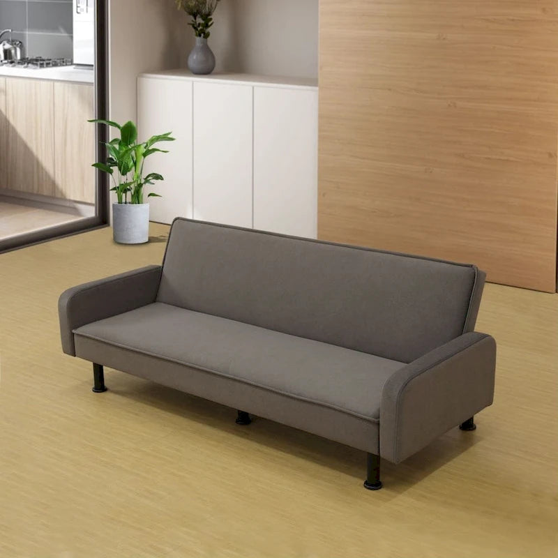 Canapé-lit convertible futon 70,5" avec dossier divisé et accoudoirs réglables, gris clair / gris / marron, 2 places