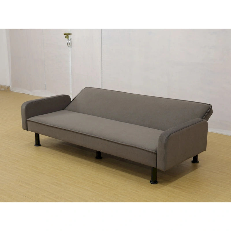 Canapé-lit convertible futon 70,5" avec dossier divisé et accoudoirs réglables, gris clair / gris / marron, 2 places